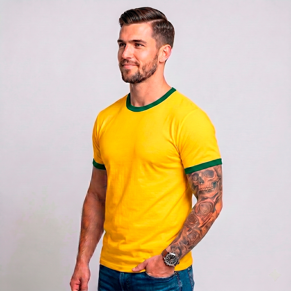 Camiseta Masculina e unissex malha PV anti pilling proteção UV Gola e Punho Color colorida Estilo Ringer Slim