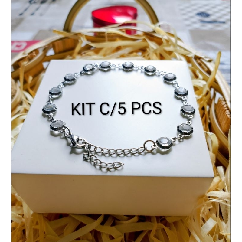 Kit 5 Pulseiras AÇO INOX NÃO OXIDA Antialérgica (Redonda Clara)