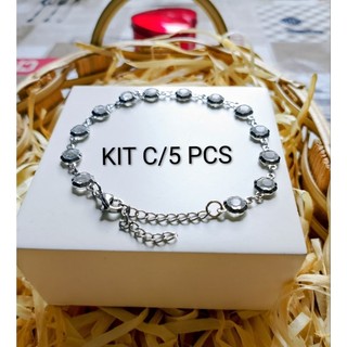 Kit 5 Pulseiras AÇO INOX NÃO OXIDA Antialérgica (Redonda Clara)