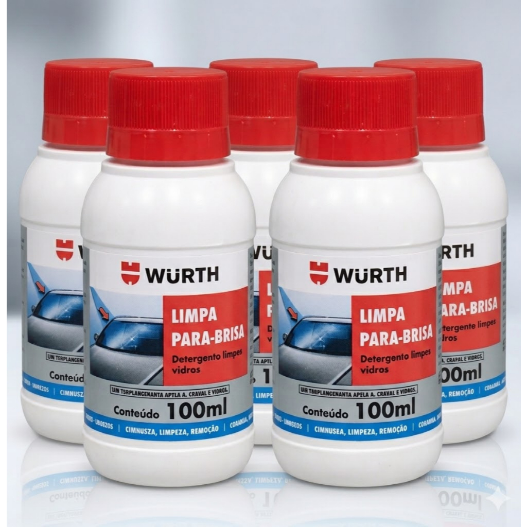 Kit 5 Limpa Parabrisa Wurth 100ml Fluido Detergente Liquido Limpeza de Vidro Carro Automotivo