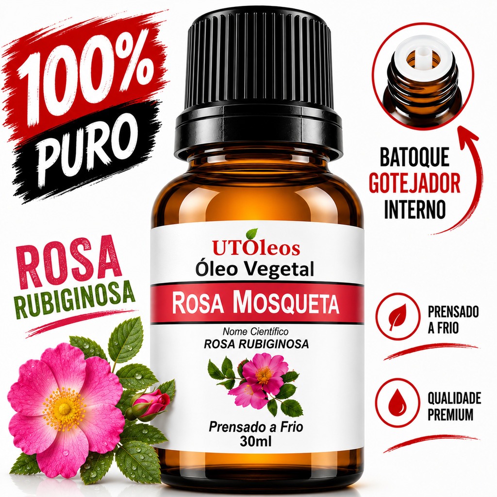 Óleo de Rosa Mosqueta 100% Puro Orgânico Prensado a Frio massagem absorção rápida corpo 30ml