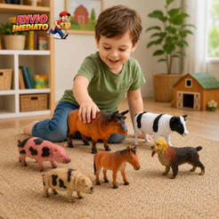 Kit 6 Animais Borracha Grande Brinquedo Infantil Fazendinha Educativa Colecionável Presente Crianças Meninos Meninas