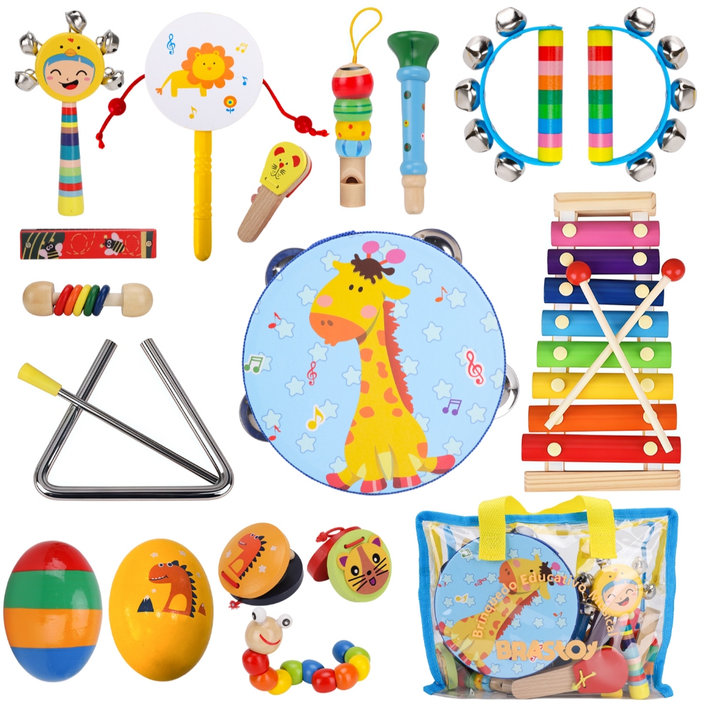 Brinquedo Montessori  BRASTOY Musicais de Percussão em Madeira para Crianças 17 peças