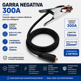 Cabo Terra Negativa Garra Cabo 2 metros, Engate Conexão de 13mm Máquina Solda Espessura Cabo 25mm boxer Lynus Galzer