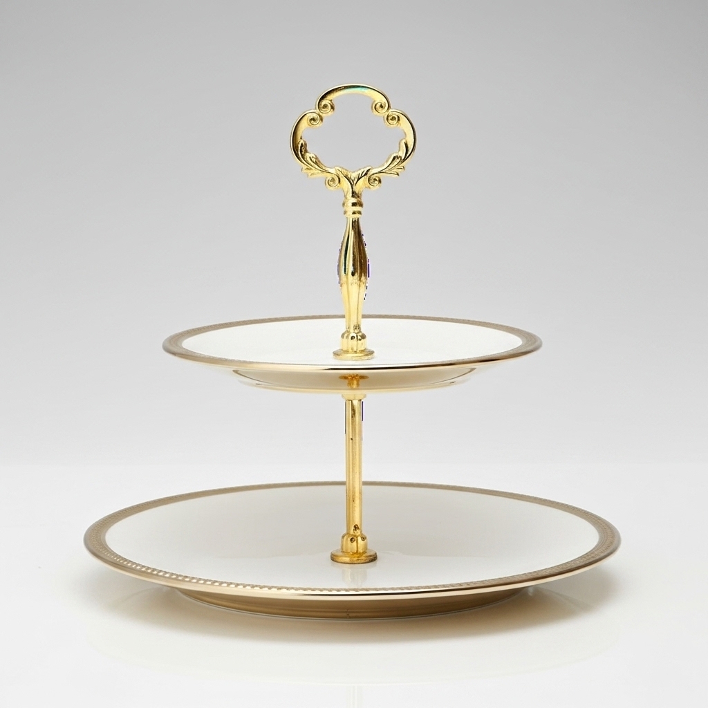 Prato Dois Andares Porcelana Wolff Paddy Branco E Dourado - Wolff