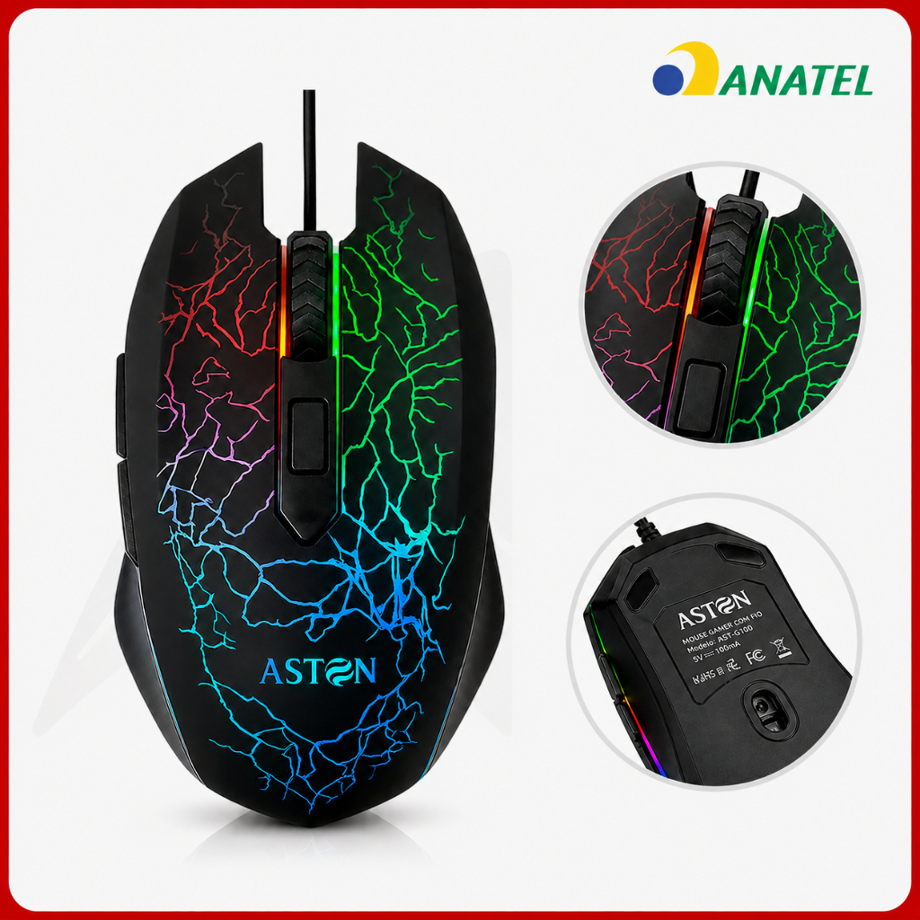 Mouse Gamer LED com fio 6 Botões 2400DPI para Jogos