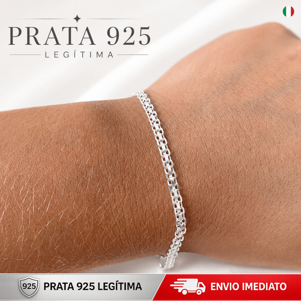 Pulseira Feminina Prata 925 Legitima Esteira ou Bismark Joia Italiana
