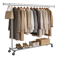 SONGMICS Arara de Roupas Portátil com Rodas, Cabideiro Extensível para Quarto, Suporte Resistente, Prata, 150 kg