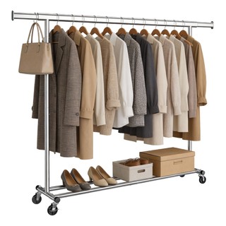 SONGMICS Arara de Roupas Portátil com Rodas, Cabideiro Extensível para Quarto, Suporte Resistente, Prata, 150 kg
