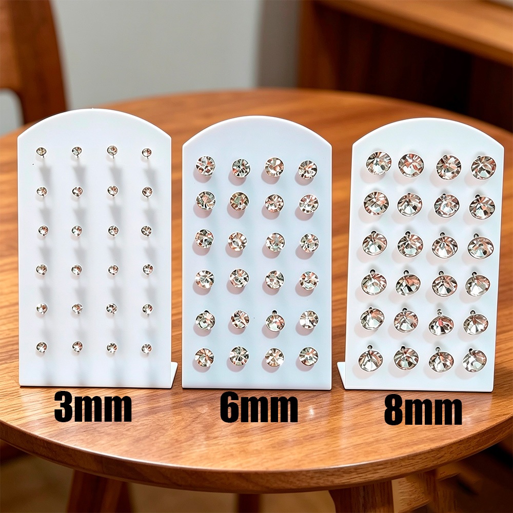 Cartelas 12 -36 Pares Brinco Trio Ponto De Luz feminino 3mm 6mm 8mm10mm Strass Bijuterias tarraxa cartela — imagem 2 de 2
