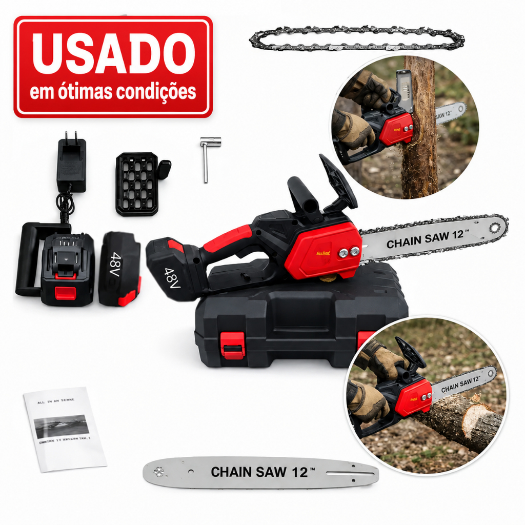 USADO Moto Serra Elétrica 12 Polegadas 2 Baterias 48v Portátil Recarregável Profissional Maleta 12p Sem Fio Portátil