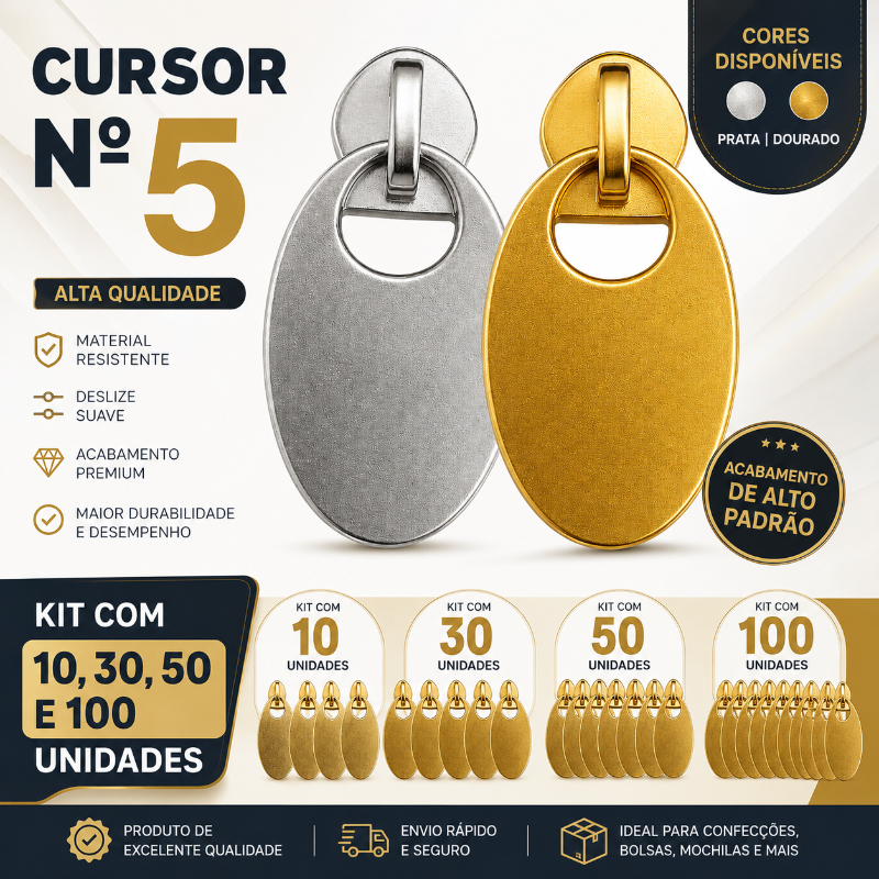 Cursor Metal Nº 5 Para Bolsa Mochila Zíper Resistente Promoção