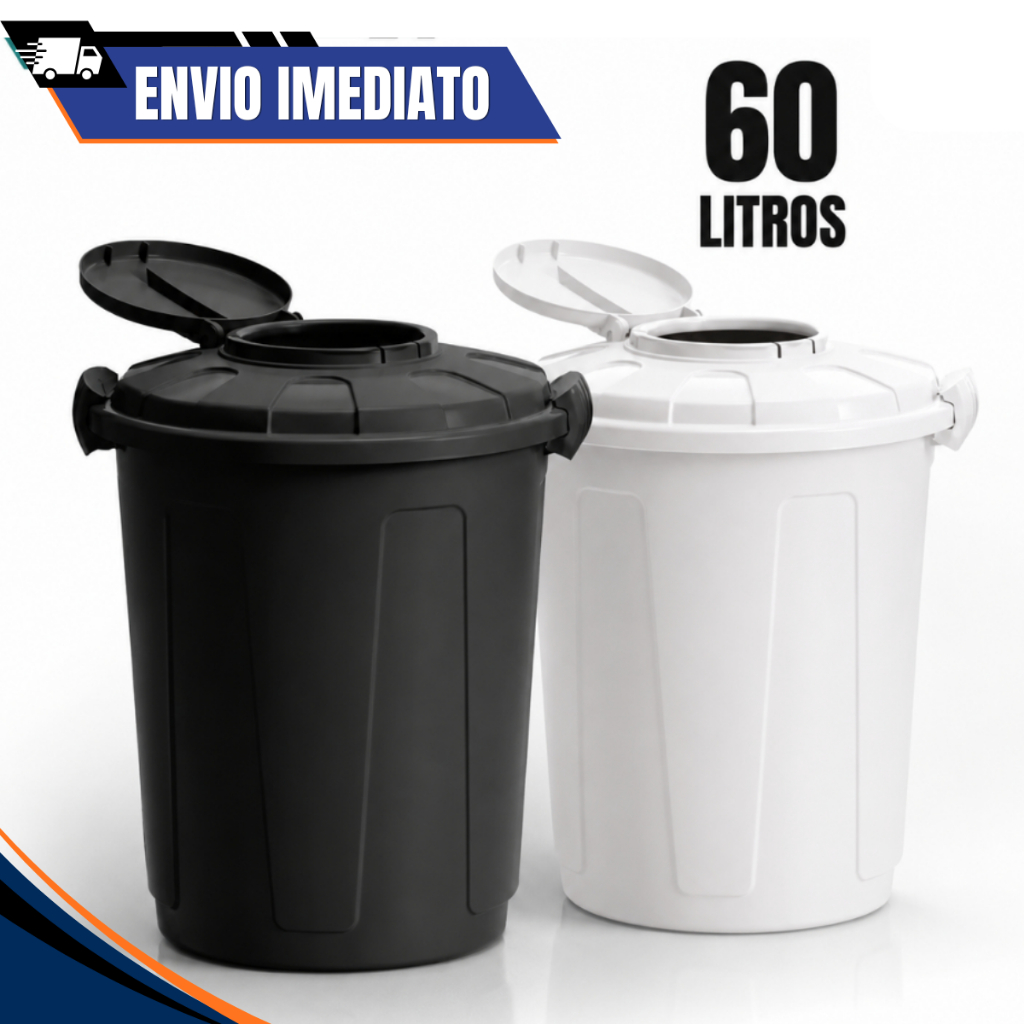 Cesto Balde de Lixo Lixeira 60L com Tampa Higiênica e Trava Multiuso Preto