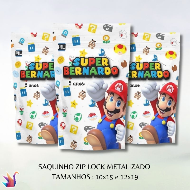 Saquinho Zip Personalizado Super Mário Bros| Lembrancinha Festa Infantil | Gamer | TODOS OS TEMAS | Kit Festa