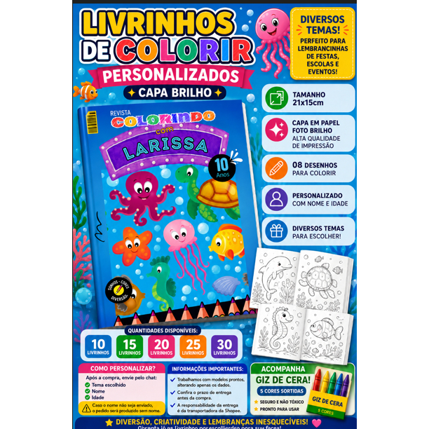 🎨📚 LIVRINHOS DE COLORIR PERSONALIZADOS COM GIZ DE CERA|LEMBRANCINHA|FESTA|ANIVERSÁRIO|PINTURA|REVISTINHA|LIVRO ✨