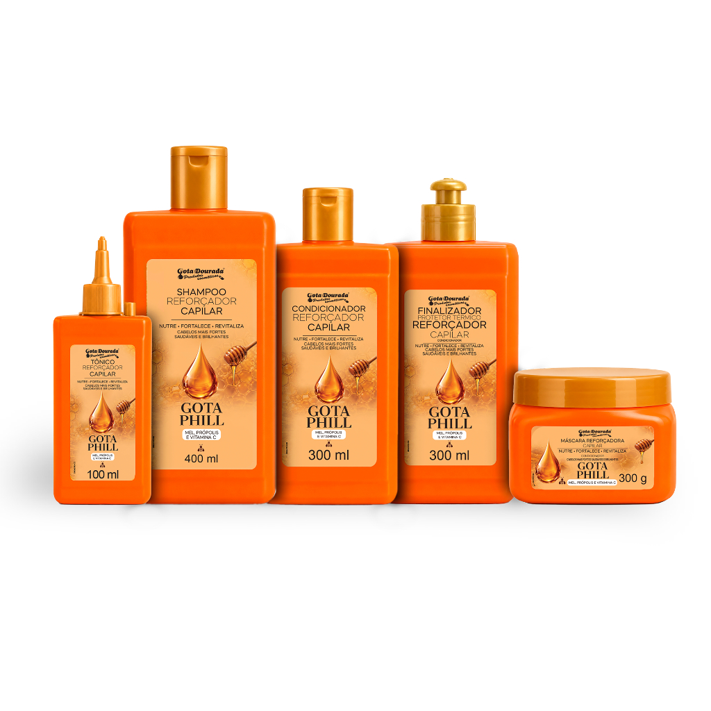 Kit Gota Phil - Shampoo, Condicionador, Máscara, Finalizador e Tônico - Fortalecedor Capilar