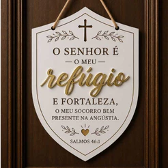 Placa Decorativa Cristã em MDF 3mm para Porta – escudo salmos 46