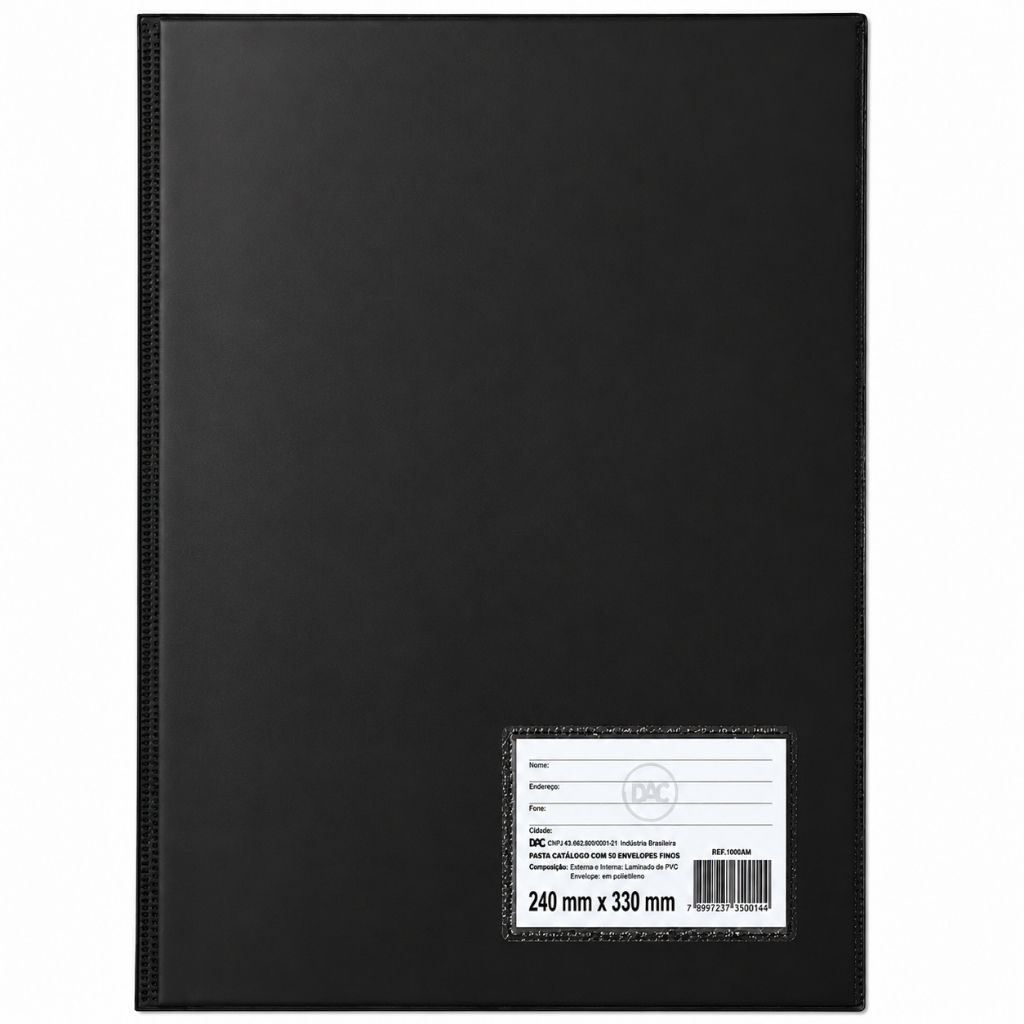 Pasta Catálogo DAC Preta A4 com 100 Envelopes e Visor Identificador