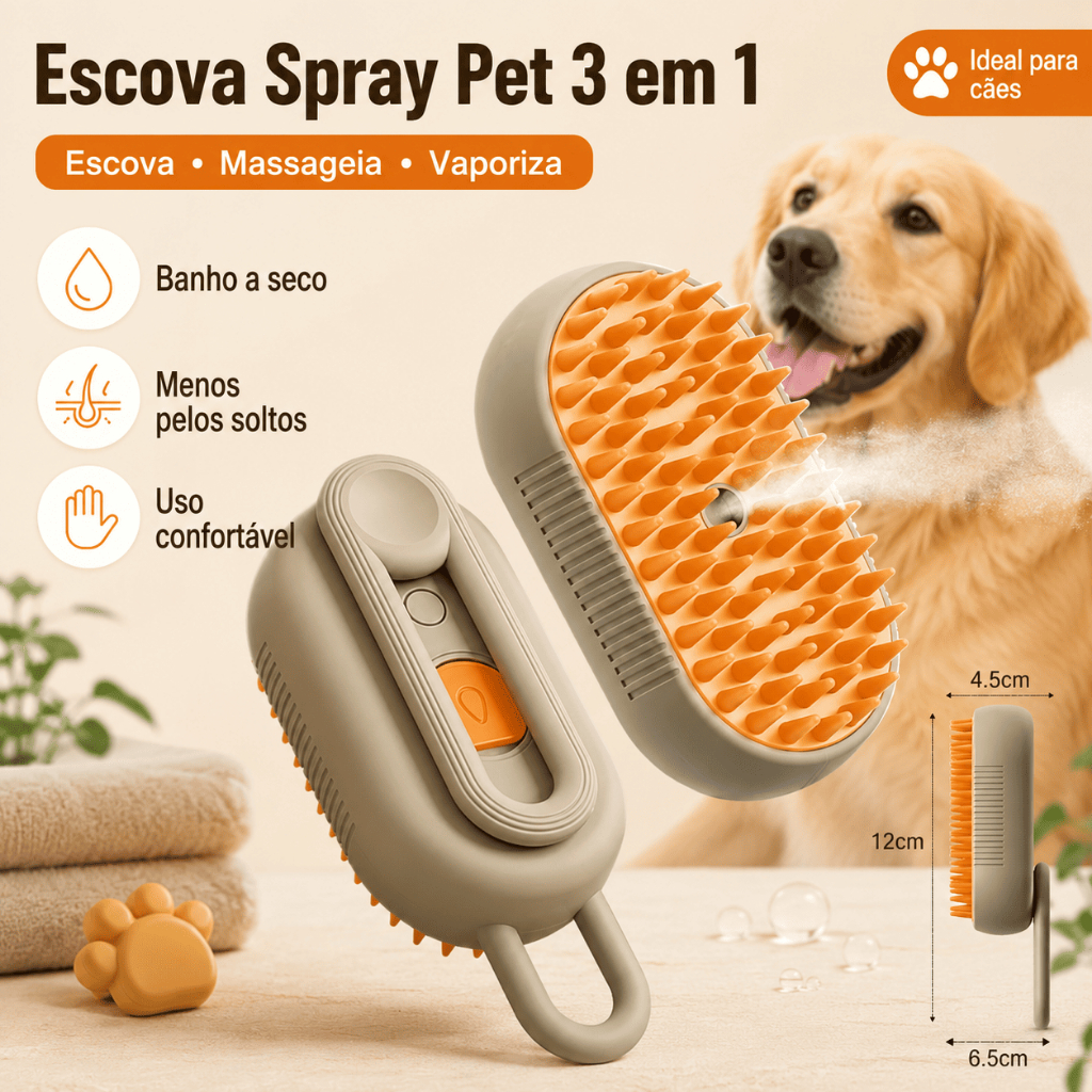 Escova Elétrica para Pet com Pulverizador Automático, 4 em 1 Massagem e Limpeza Automática para Cães e Gatos