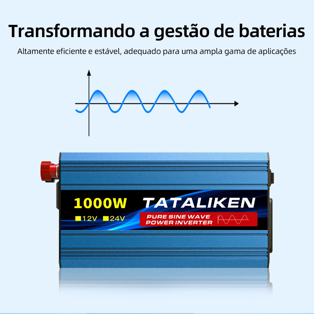 Inversor de onda senoidal pura 12V/24V 110V/220V 1000W para painel solar, conversor de corrente de potência de