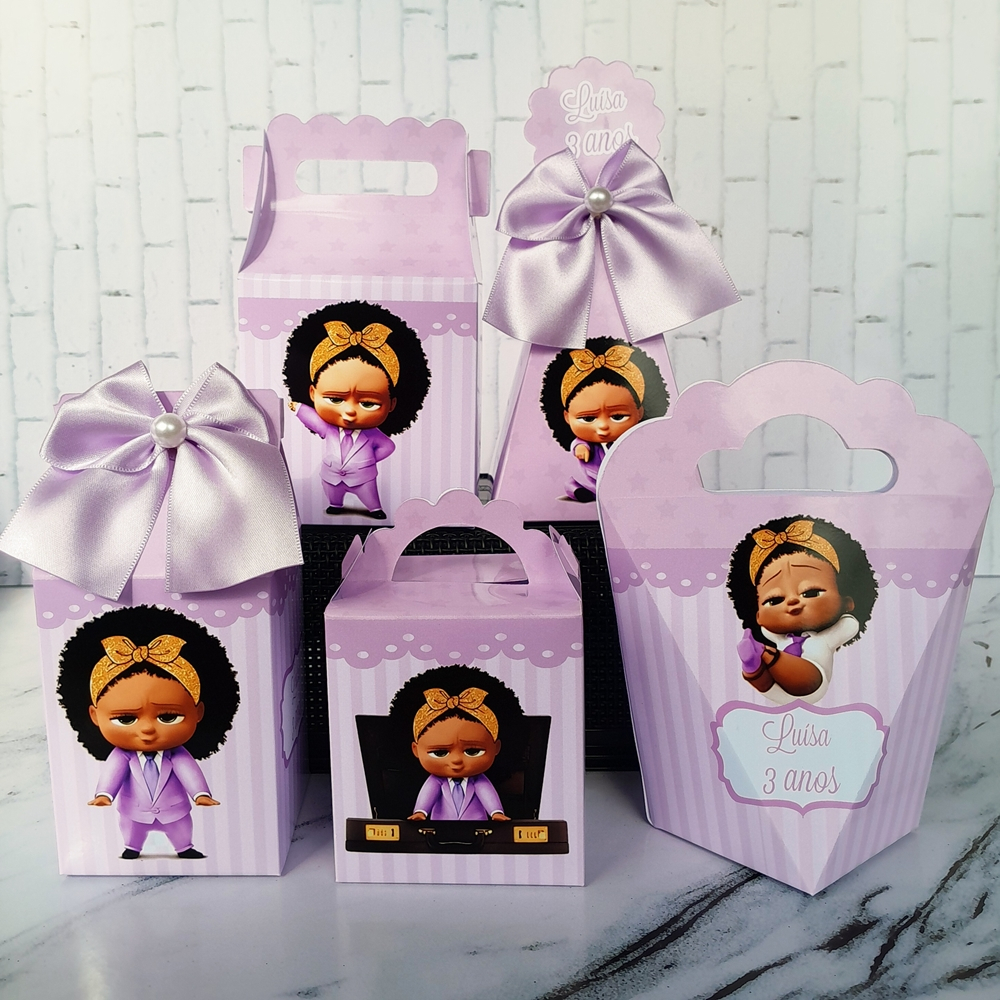 PEGUE E MONTE Kit Caixinhas Personalizadas Lembrancinhas A Poderosa Chefinha Negra Lílas Lembrança Festa Aniversário