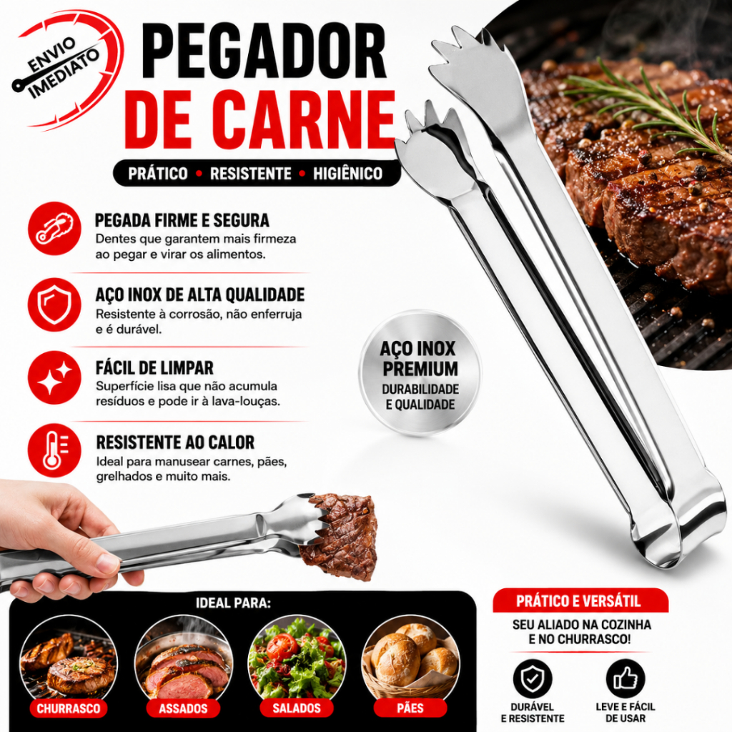 Pegador Carne Aço Inox Restaurante Churrascaria Churrasco Carne Pizzaria Buffet