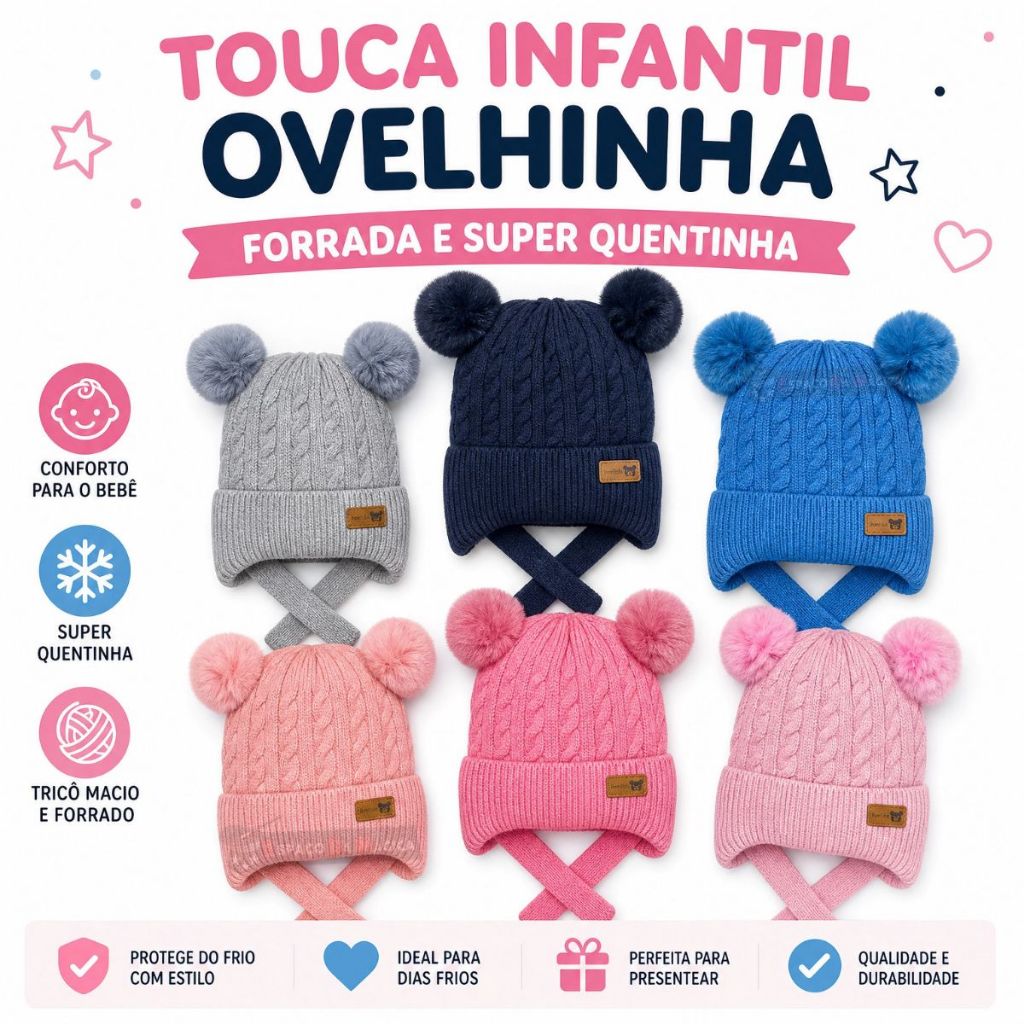 Touca Infantil De Frio Gorro Bebê Infantil Menino Menina Touca Inverno Forrada