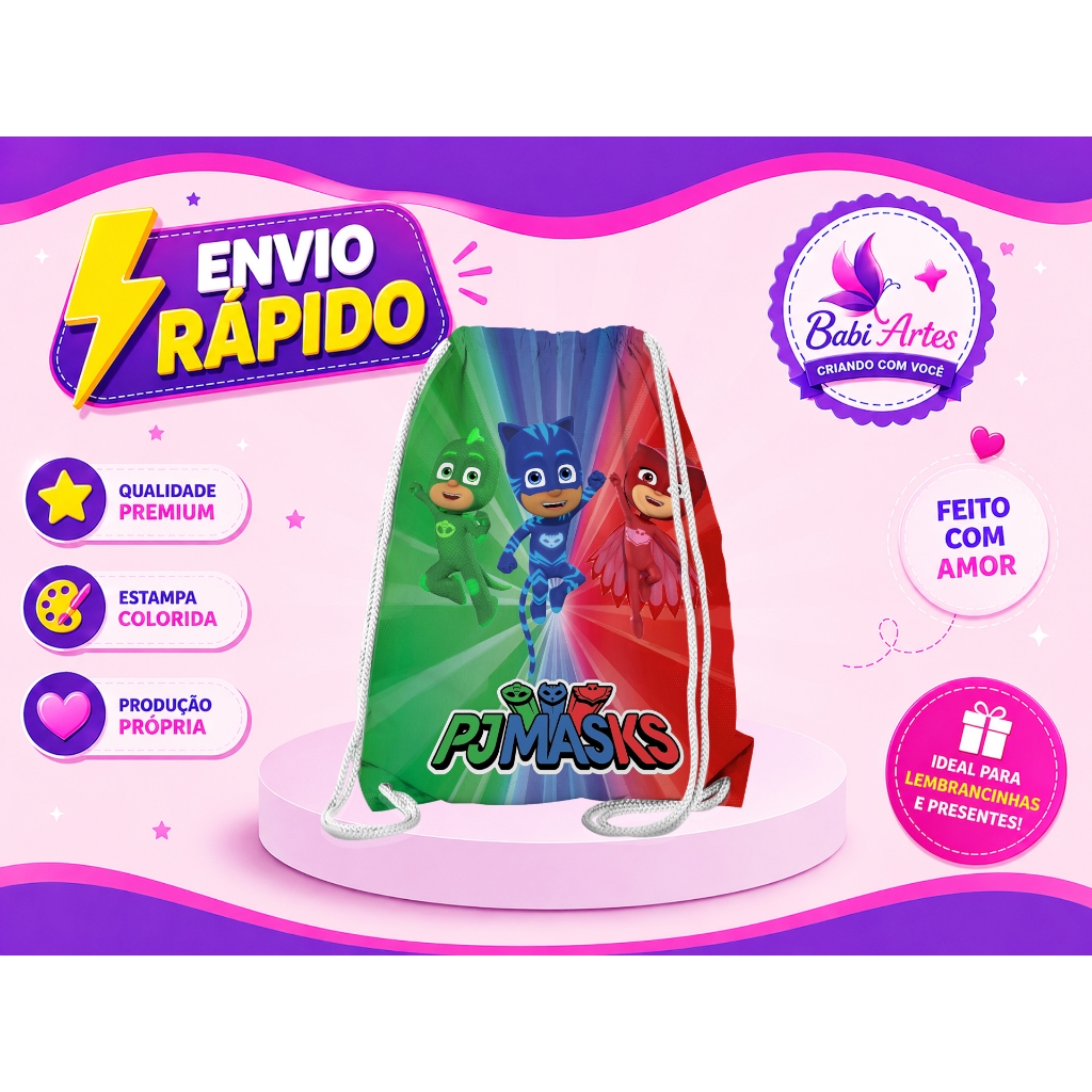 Mochilinha Saco PJ Mask Festa Aniversário Lembrancinha Saquinho Infantil Envio Rápido