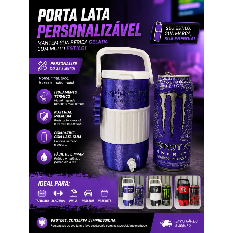 Porta Lata Personalizável 3D para Lata 473 | Cooler personalizavel | Com Nome, Time ou Logo