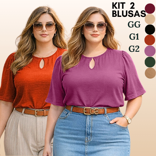 KIT 2 BLUSAS PLUS SIZE FEMININO ELEGANTE MODA FEMININA SOLTINHA SOCIAL BLUSA ESTILOSA CONFORTÁVEL BLUSINHA  BÁSICA
