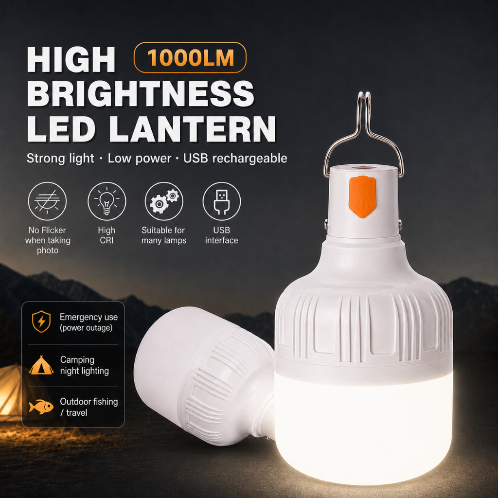 Lâmpada de Emergência Recarregável 5 Modos de Luz para Camping e Uso Doméstico