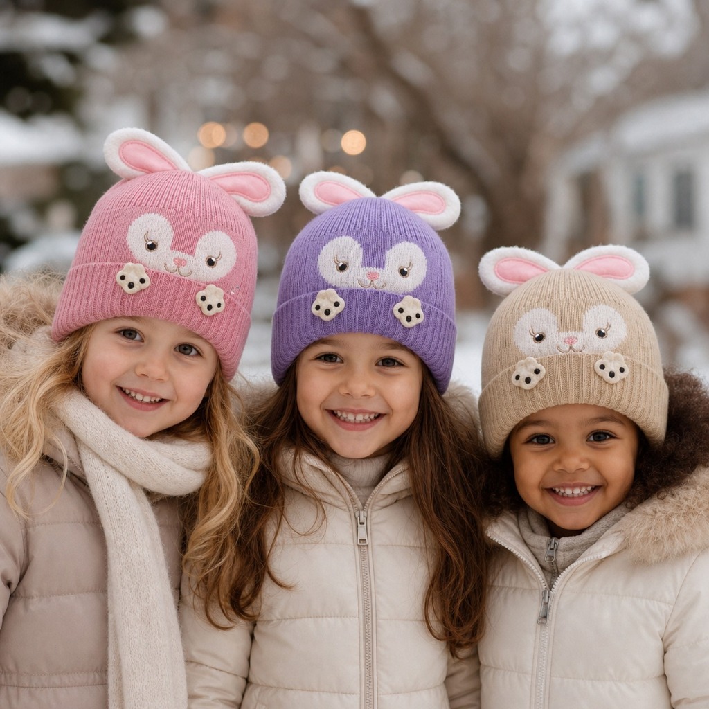 Touca Infantil Gorro Infantil Coelhinha com Pelúcia Touca Quente Estilo Kids 1480