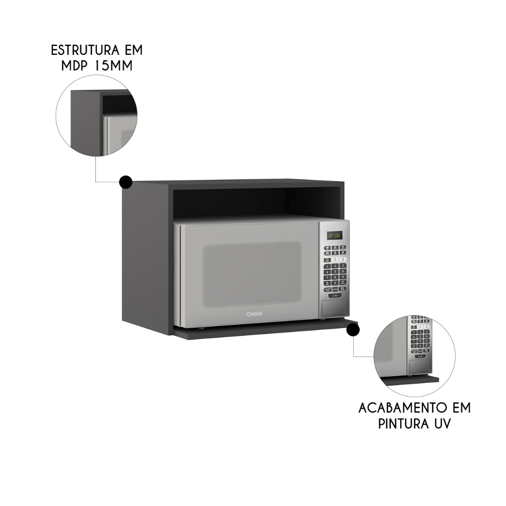 Suporte Micro-ondas Forno 58cm Aéreo Grafite Z44 - Mpozenato — imagem 2 de 2