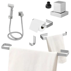 Kit Acessórios Banheiro 4 peças + Ducha Higiênica Cromada + Acabamento de Registro Docol 3/4 Metal