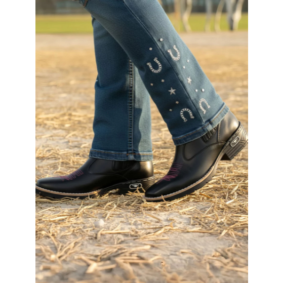 Detalhes do Botina Texana Feminina Boiadeira Couro Eco Premium Bordado Rosa Country Rodeio Festa Sertaneja