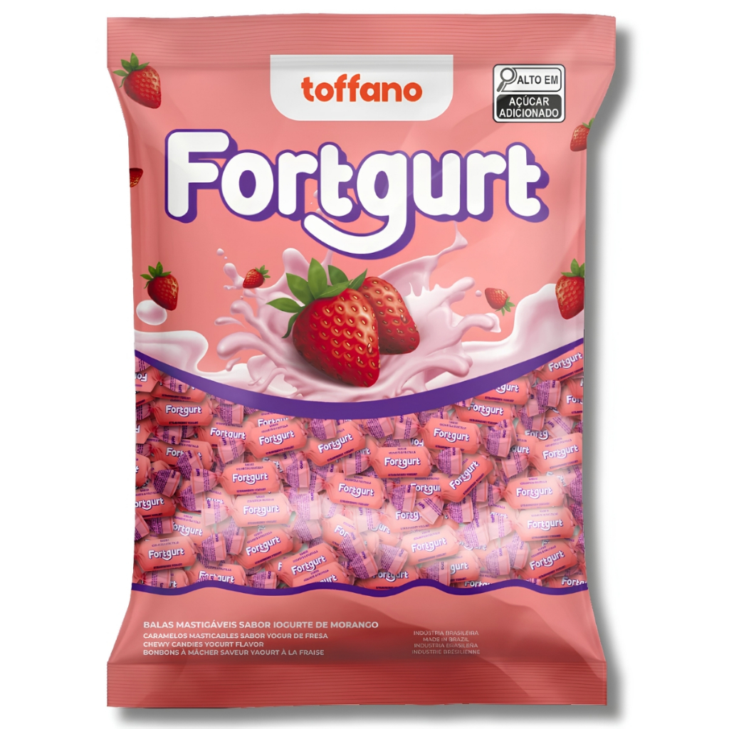 Balas Mastigáveis Fortgurt Iogurte de Morango 400g Toffano