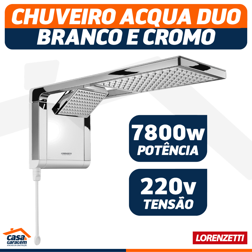 Chuveiro Acqua Duo Ultra Eletrônico Branco Cromado Com Ducha Quadrada 7800w 220v Lorenzetti