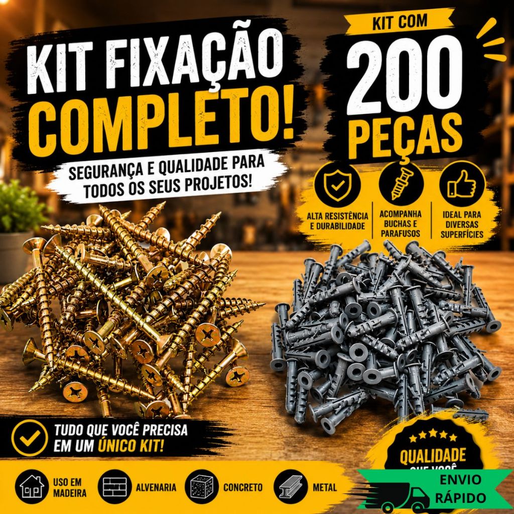 Kit Buchas Com Anel E Parafusos Philipis 200 Peças 6mm 8mm E 10mm Concreto E Alvenaria Alta Fixação