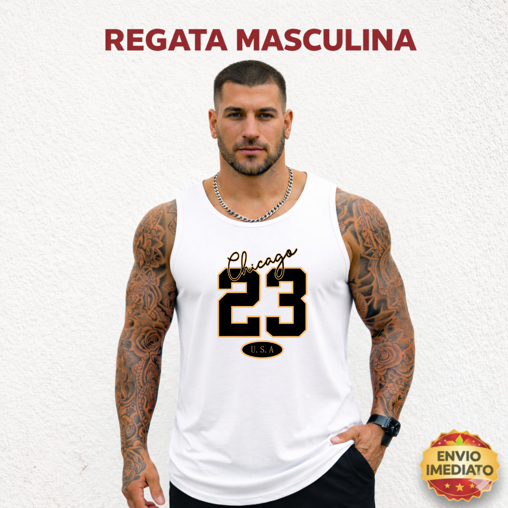 Camiseta Regata Masculina Chicago Premium Algodão Confortável Moda Verão Envio Imediato