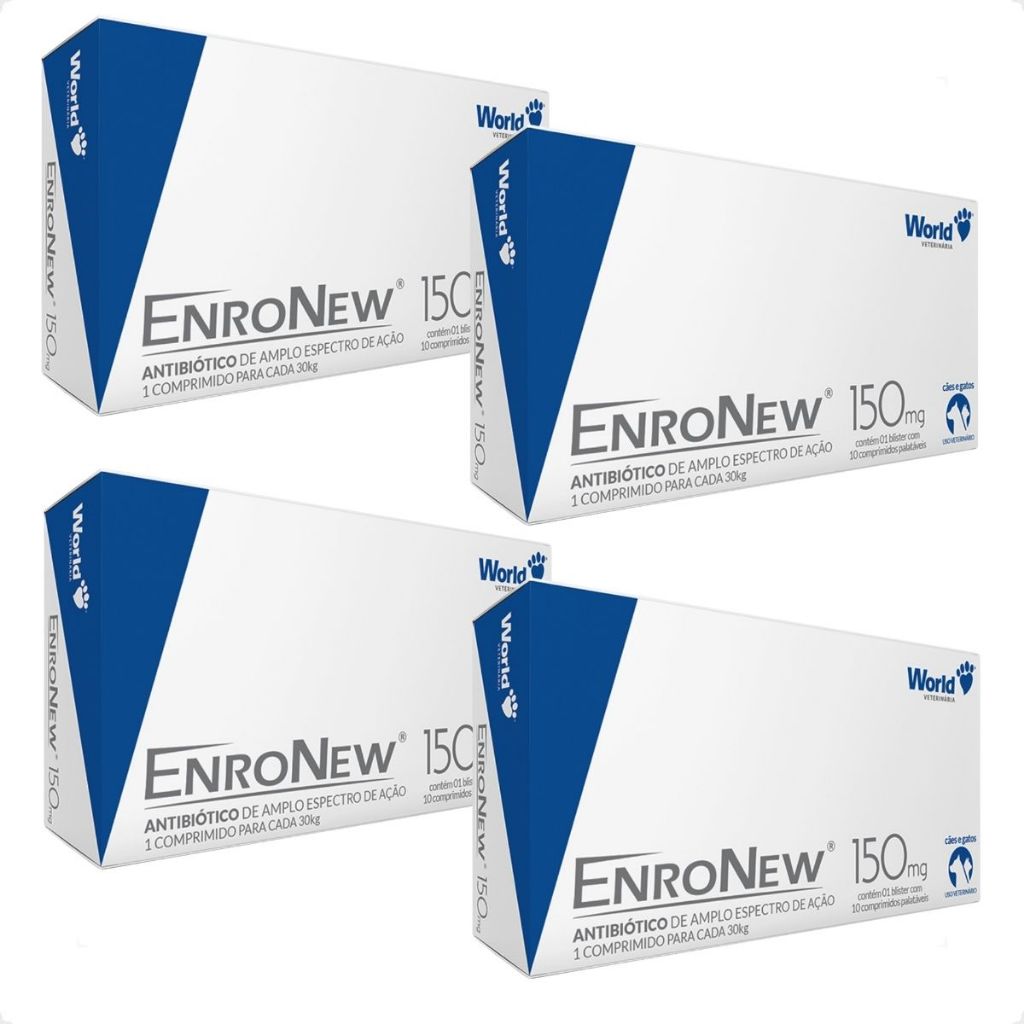 Kit 4 EnroNew 150mg World para Cães e Gatos de até 30kg - 10 Comprimidos