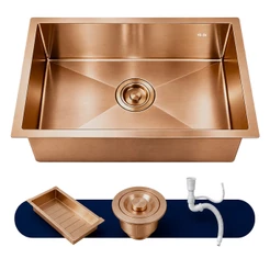 Cuba Gourmet de Cozinha Quadrada 50x40 Completa Escorredor e Ralo Aço Inox 304 Escovado Rose