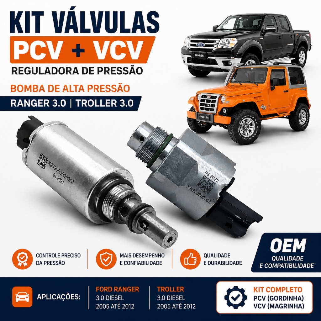 Kit Válvula Reguladora de Pressão Pcv + Vcv Bomba de Alta Ranger e Troller 3.0