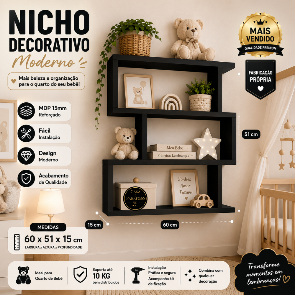 Nicho Decorativo de Parede Moderno- Quarto- Sala- Escritorio- 112