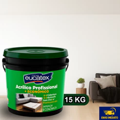 Tinta Acrílica Econômica Profissional Eucatex 15 Litros Fosca, Interna, AntiMofo, Várias Cores