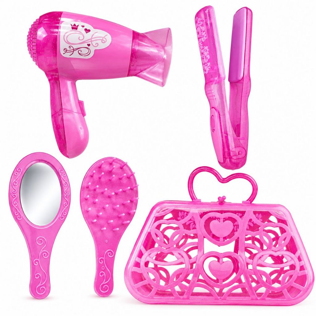 Kit Beleza Infantil 5 Peças Secador Prancha Bolsa Espelho