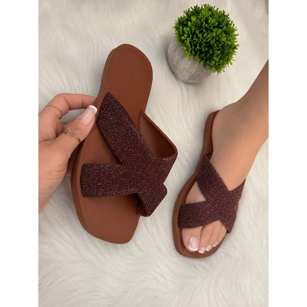 Chinelo feminino CRUZADA BRILHANTE GLITTER lançamento verao