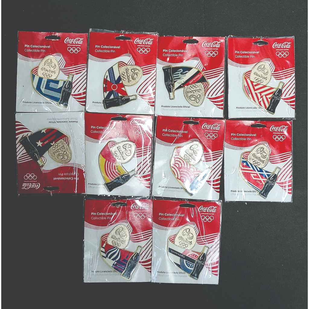 LOTE COCA COLA LACRADOS COM 10 Pin Olimpíadas Rio 2016 Coca Cola Originais. Bandeiras de países