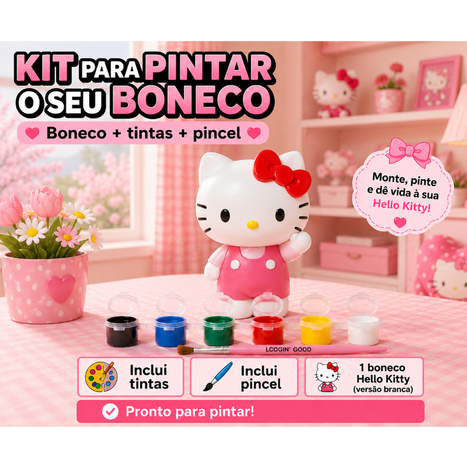 Boneco Hello Kitty Para Colorir Pintar Com 6 Tintas Para Crianças Brinquedo de Pintura Infantil Educativa — imagem 2 de 2