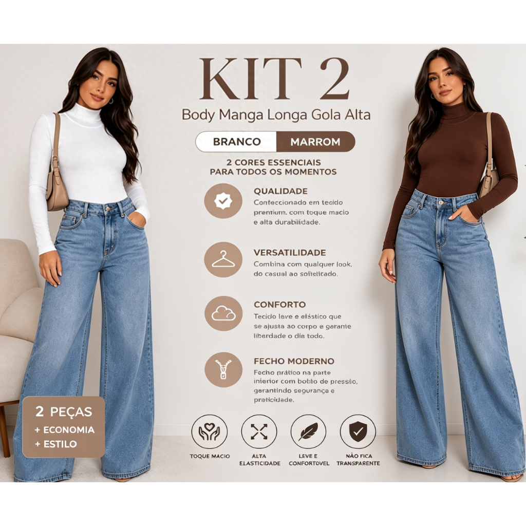 KIT 2 BODY FEMININO PREMIUM | FABRICAÇÃO PRÓPRIA | COSTURA REFORÇADA | TECIDO CONFORTÁVEL E ELÁSTICO | MODA VERSÁTIL E E