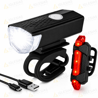 Kit Farol E Lanterna Traseira Bike Led Recarregável Usb 400 Lúmens Prova Dágua Segurança Bicicleta